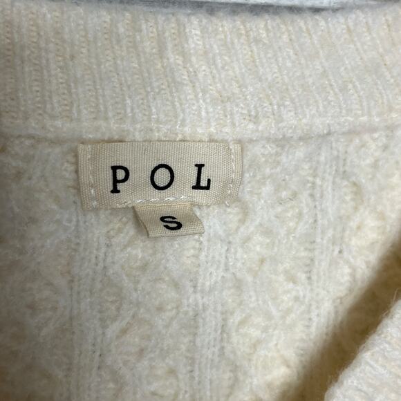 POL Cream Cable Knit V-Neck Sweater Cozy Chunky Pullover Size Small - Picture 4 of 9